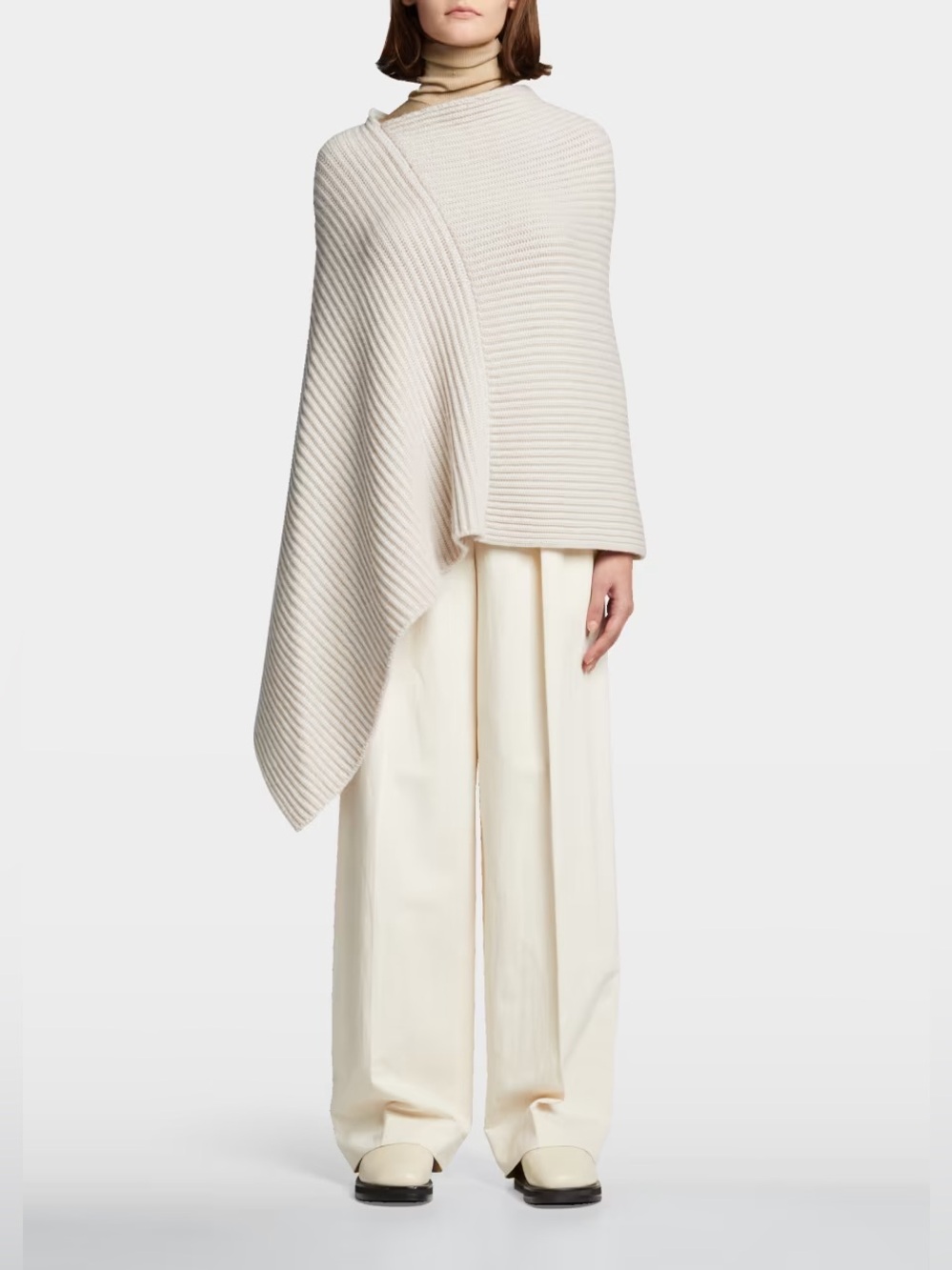 The Row Atna Rib Knit Cashmere Cream Poncho